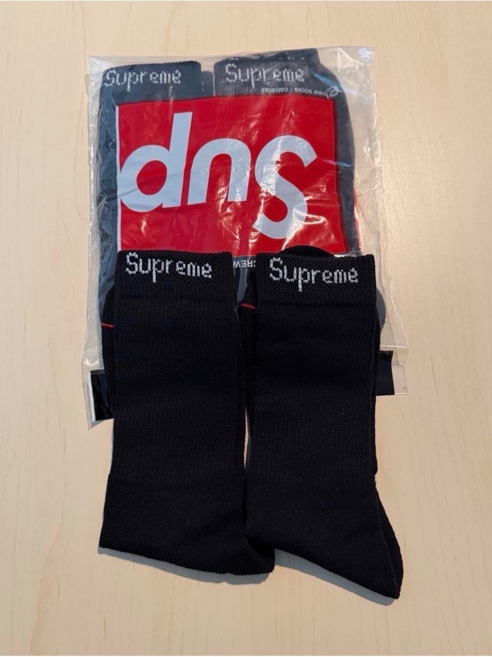 Supreme Black Crew Socks with White Logo